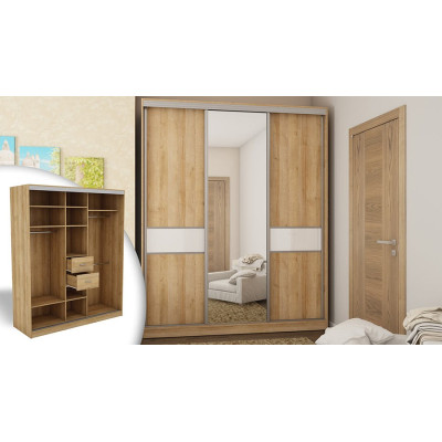 Dąb Riva/Biały Połysk - Okucia Srebrne + Lustro