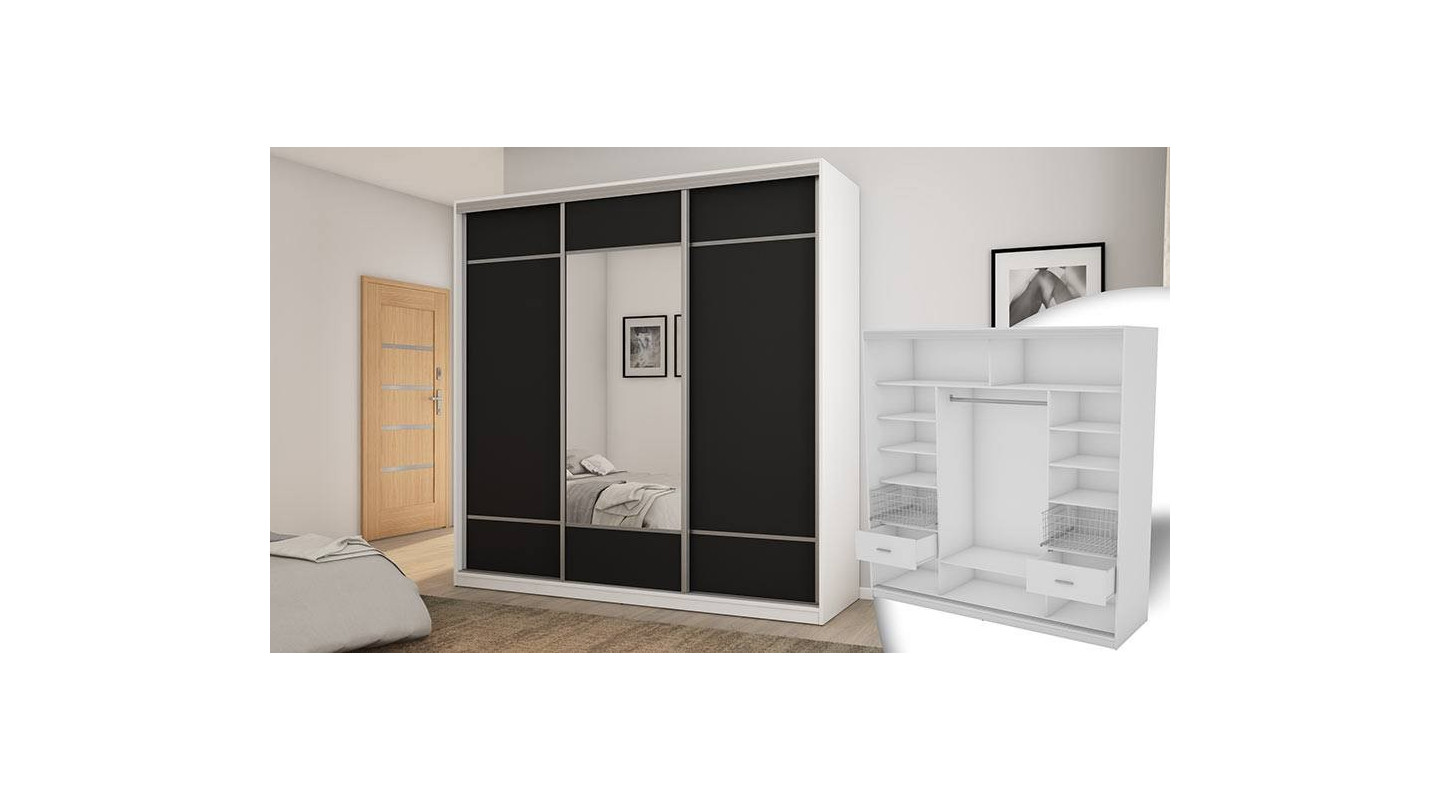 Weiß/Schwarz - Silberne Hardware + Spiegel