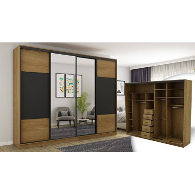 Dąb Karmel/Czarny + Lustra - Okucia Czarne