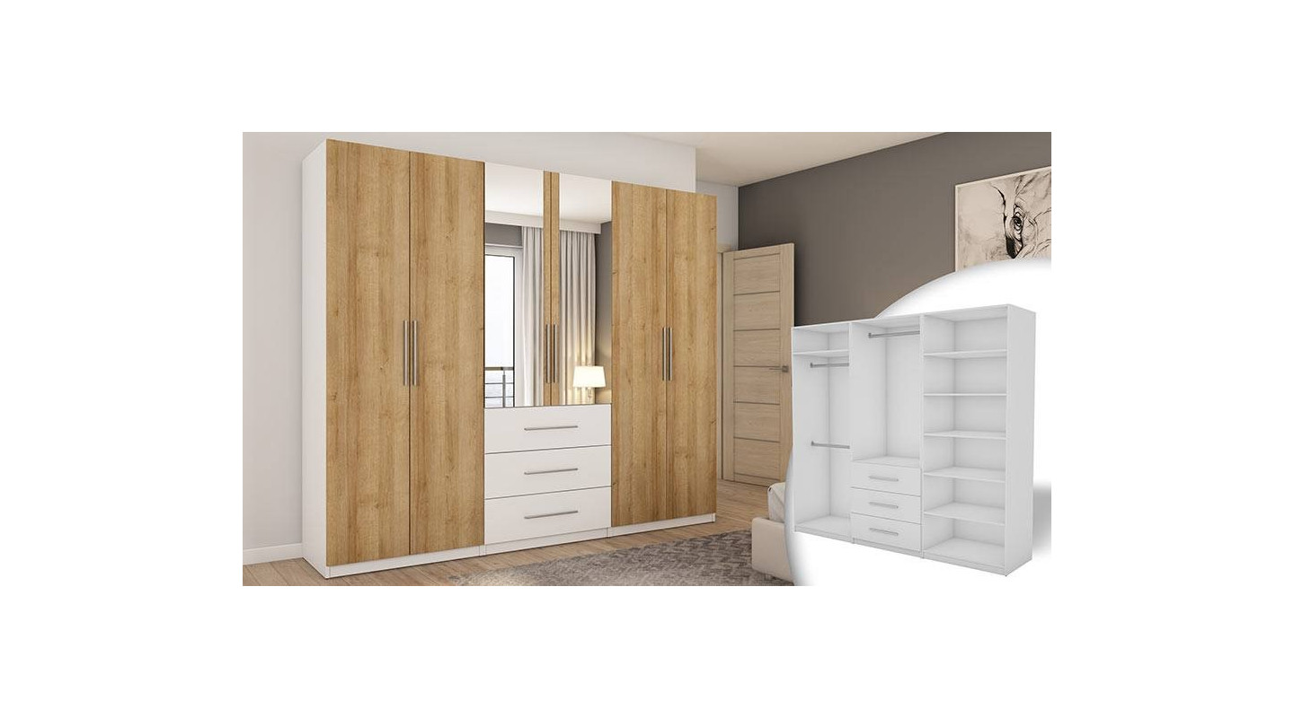 Weiß/Eiche Riva + Spiegel