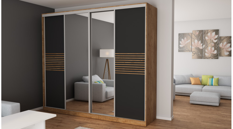 Eiche Lefkas/Schwarz + Spiegel