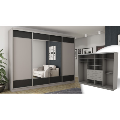 Armoire coulissante 4D/320 - tiroirs, étagères, tringles à vêtements