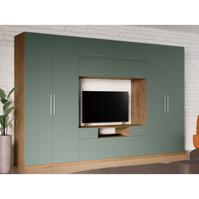 Moderne Wohnwand, große Schränke, Regale, TV-Schrank, Schubladen - SCANDI