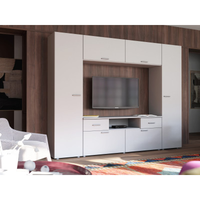 Meuble TV avec armoires, tiroirs, TV - PLUTON