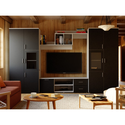 Meuble mural, deux armoires, armoires à linge, TV, étagères - JOWISZ