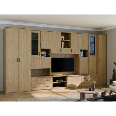 Вместителна Стенка, Ширина 400 см, Гардероби, Шкафчета, RTV, Рафтове, Бар - CYKLON