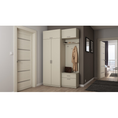 Entrée 140 - armoire d'entrée avec banquette, tiroirs, étagères verrouillables, barre pour cintres