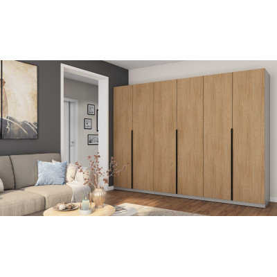 Kleiderschrank 300/220 - Kleiderstangen, Innenregale, bequeme Außenschubladen