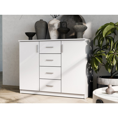 Comodă 120 cm, dulapuri încăpătoare, sertare, închidere silențioasă, arin, pin, nuc, alb