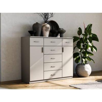 Grande commode 140 cm, tiroirs, armoires, fermeture douce, aulne, pin, noyer, blanc