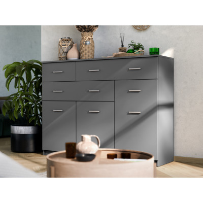 Commode moderne 150 cm pour salon, nombreux tiroirs, armoires, fermeture silencieuse, aulne, pin, noyer, blanc