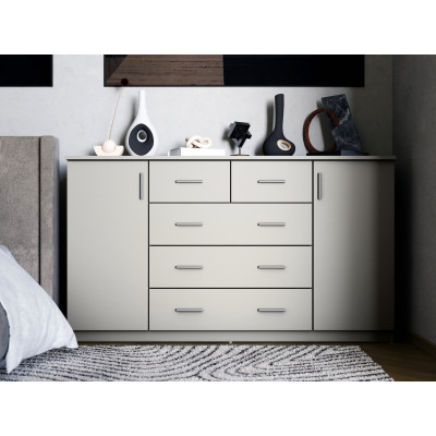 Commode spacieuse 160 cm, armoires, petits tiroirs, grands tiroirs, fermeture silencieuse, aulne, pin, noyer, blanc