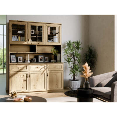 Buffet spacieux 150 cm, armoires, étagères, tiroirs, quincaillerie premium, blanc, pin, chêne, sonoma