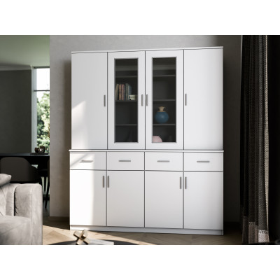 Grand buffet 170 cm, armoires, tiroirs, vitrage, quincaillerie premium, blanc, pin, chêne, sonoma