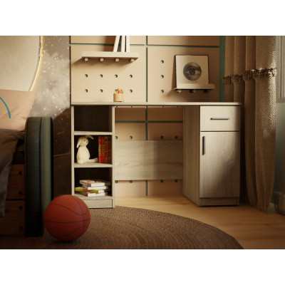 Bureau 120 cm, étagères, armoire, blanc, sonoma clair