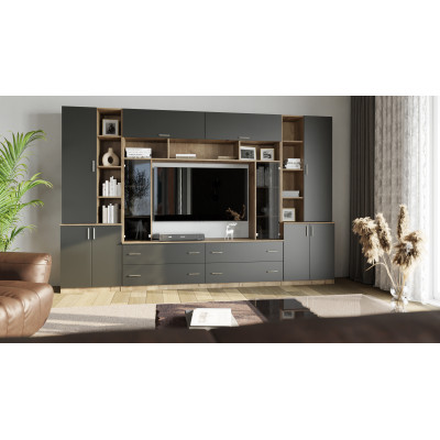 Meuble TV Moderne pour Salon, Ensemble de Meubles de Salon, TV, Étagères et Armoires - Modena