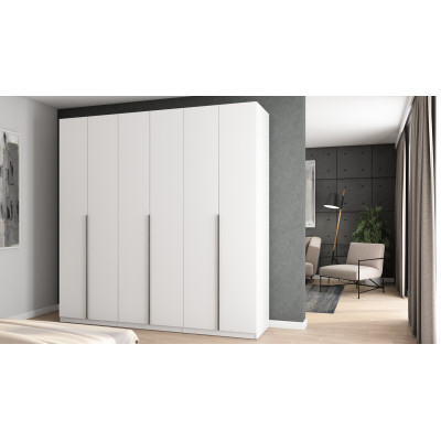 6-door opening wardrobe 240 x 240 cm – white with silver handles