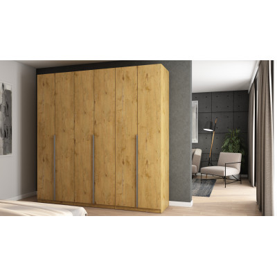 Armoire 6 portes battantes 240 x 240 cm - chêne Lancelot avec poignées argentées