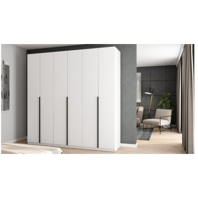 6dveřová otevírací skříň 240 x 240 cm – bílá s černými úchytky