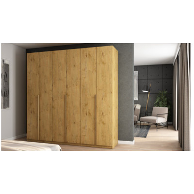 Dulap cu 6 uși care se deschid 240 x 240 cm – stejar Lancelot cu mânere aurii