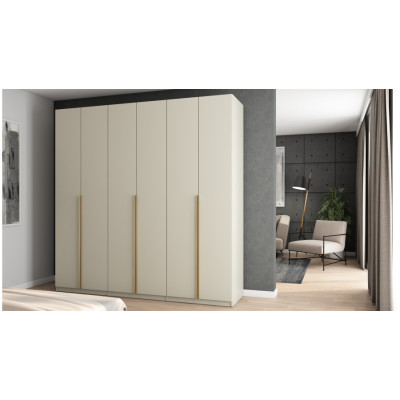 6-türiger Kleiderschrank 240 x 240 cm – Kaschmir-Beige mit goldenen Griffen