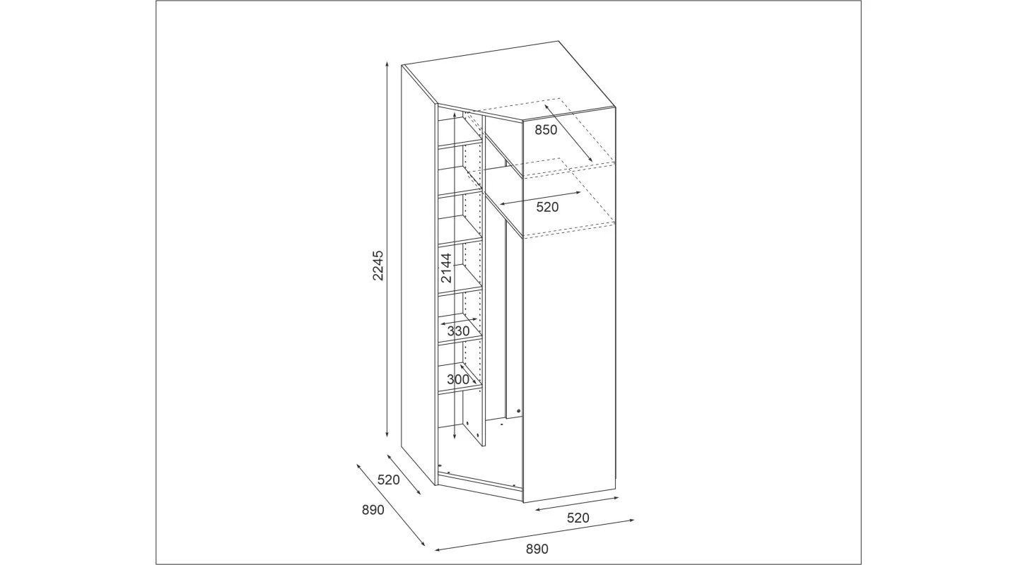 Szafa narożna modułowa 100x100x225 cm System MAX Premium | e-Meblast