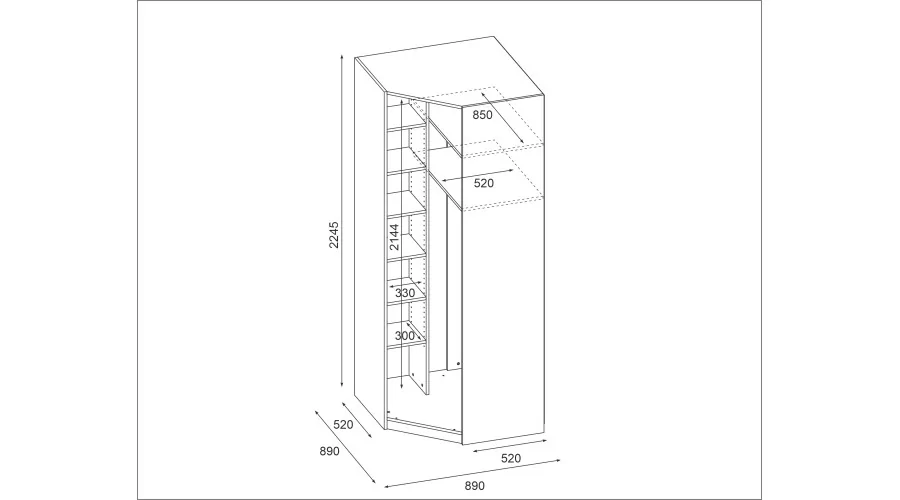 Szafa narożna modułowa 100x100x225 cm System MAX Premium | e-Meblast