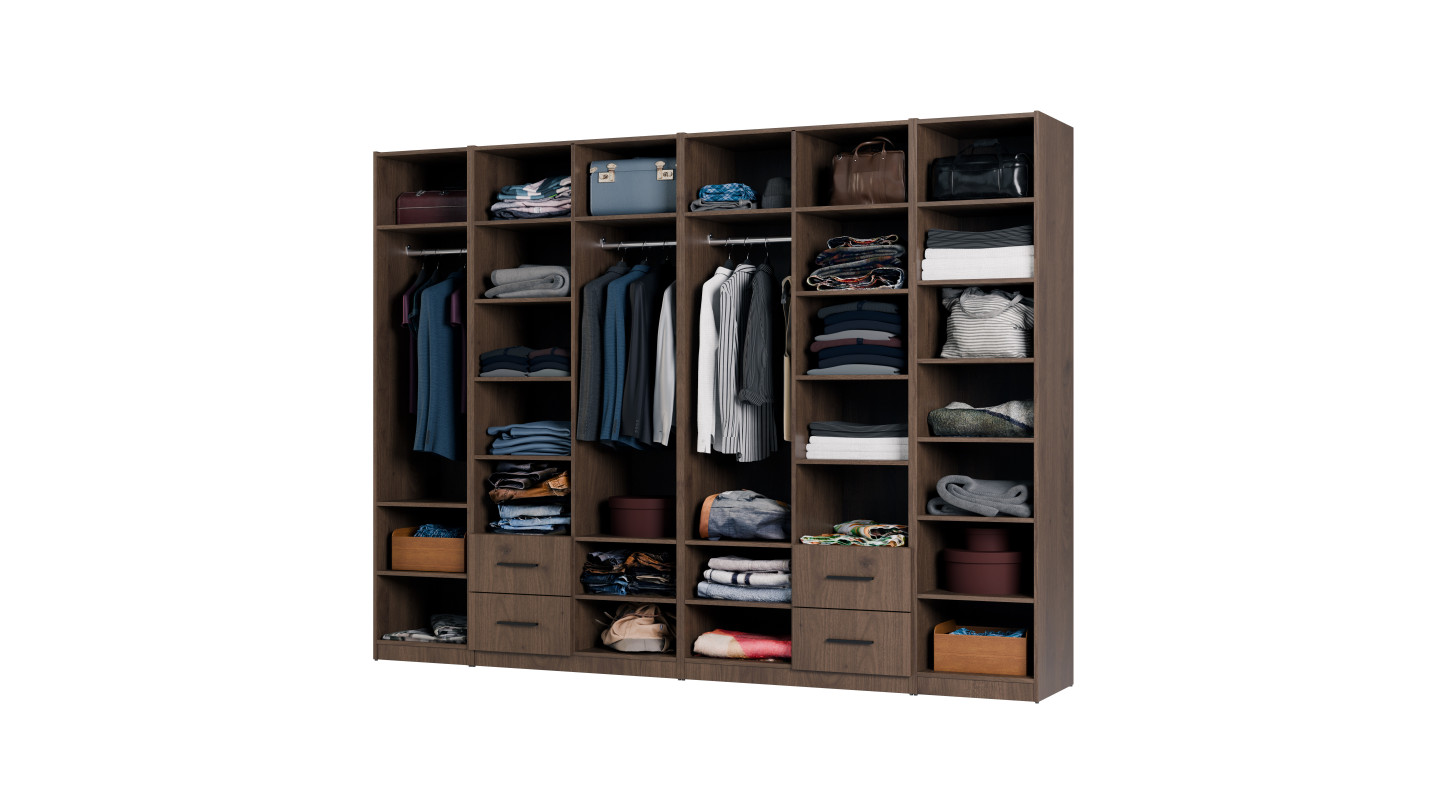 Szafa modułowa 300 cm z lustrami Orzech Okapi – Zestaw MAX Premium