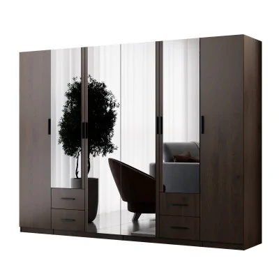 Szafa modułowa 300 cm z lustrami Orzech Okapi – Zestaw MAX Premium
