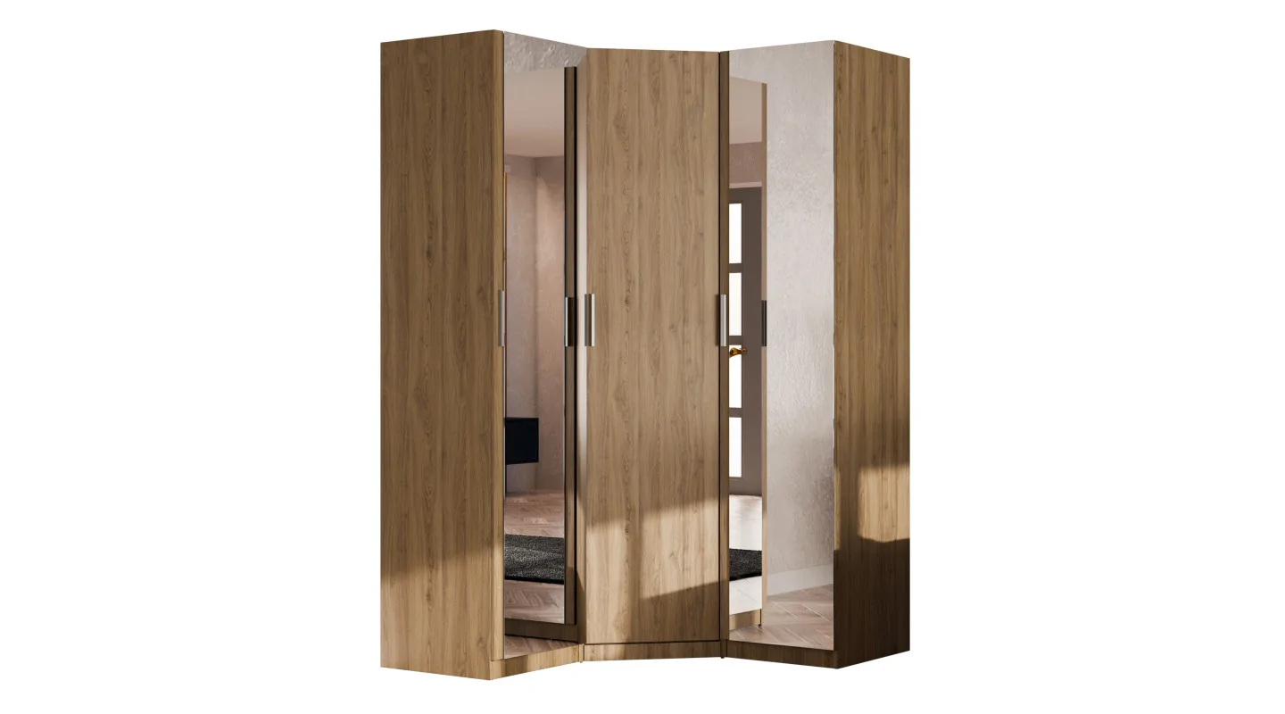 Szafa narożna modułowa 278 cm z lustrami Dąb Carpenter Whisky - Zestaw MAX Premium