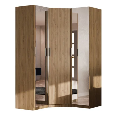 Szafa narożna modułowa 278 cm z lustrami Dąb Carpenter Whisky - Zestaw MAX Premium