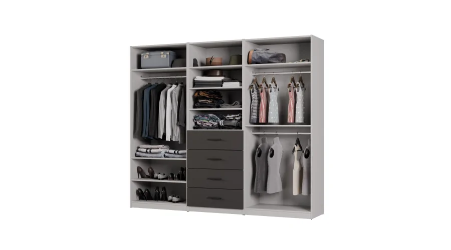 Szafa modułowa 260 cm Czarny Onyx + Szary Jasny - Zestaw MAX Premium