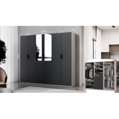 Szafa modułowa 260 cm Czarny Onyx + Szary Jasny - Zestaw MAX Premium