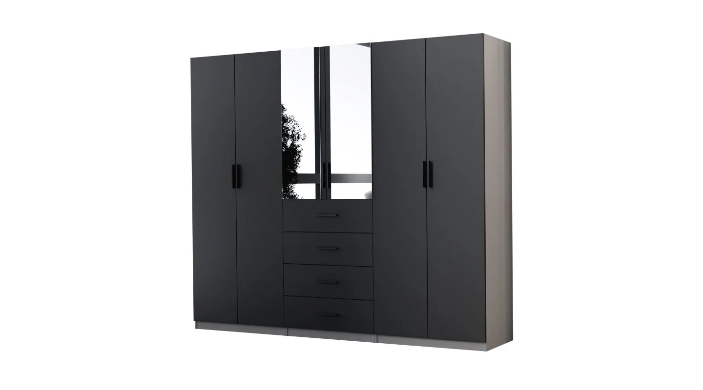 Szafa modułowa 260 cm Czarny Onyx + Szary Jasny - Zestaw MAX Premium