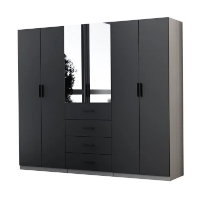 Szafa modułowa 260 cm Czarny Onyx + Szary Jasny - Zestaw MAX Premium