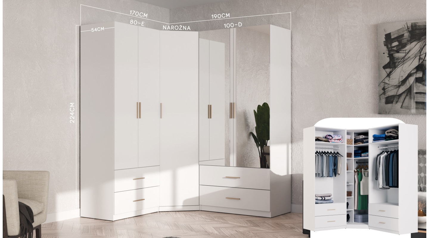 Szafa modułowa 80x225 cm z drążkiem i szufladami - System MAX Premium