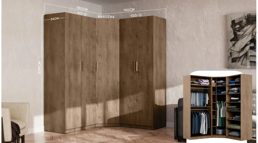 Szafa narożna modułowa 100x100x225 cm System MAX Premium | e-Meblast