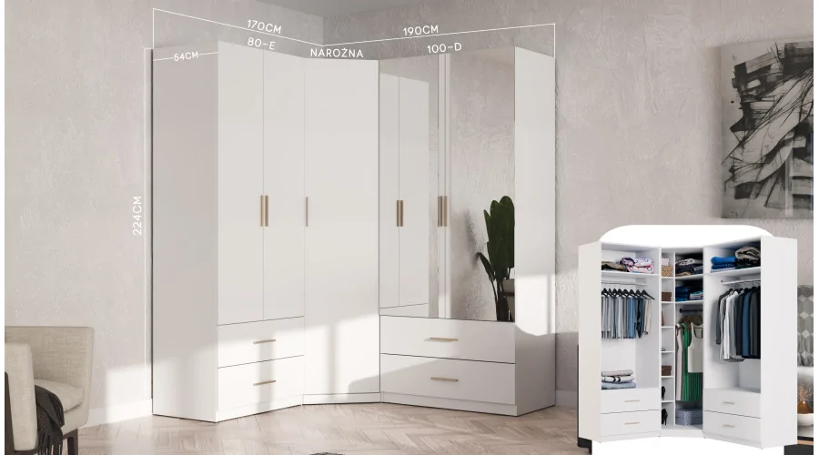 Szafa narożna modułowa 100x100x225 cm System MAX Premium | e-Meblast