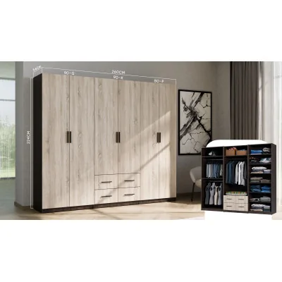 Szafa modułowa 260 cm Sonoma Jasna - Zestaw MAX Premium