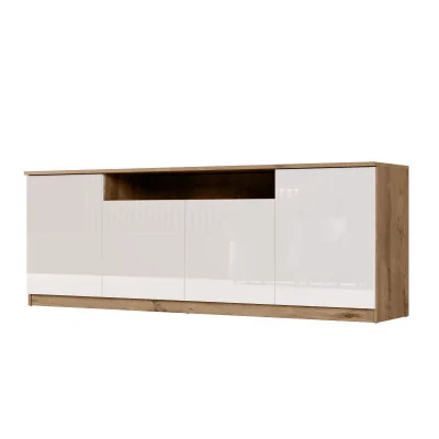 Nowoczesna komoda z systemem Tip-On 200×44 cm Dąb Lefkas / Wysoki Połysk Biały – Luna