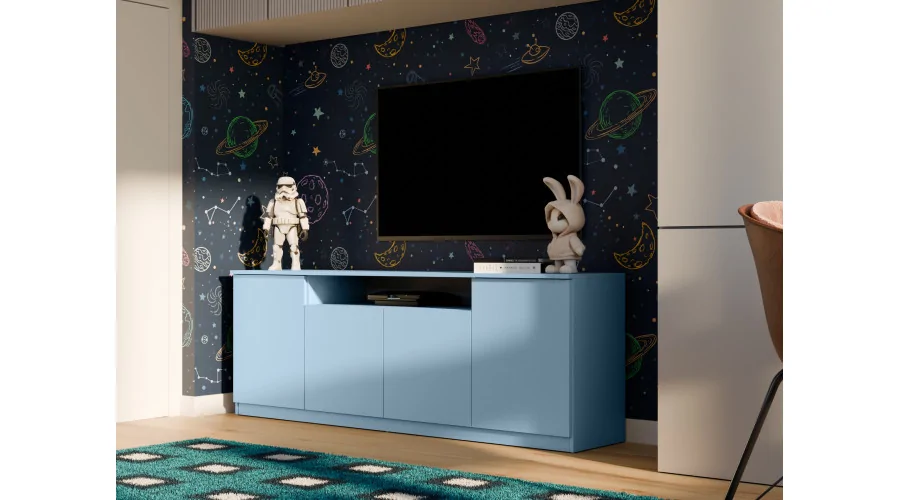 Nowoczesna komoda z systemem Tip-On 200×44 cm Niebieski Kredowy – Luna
