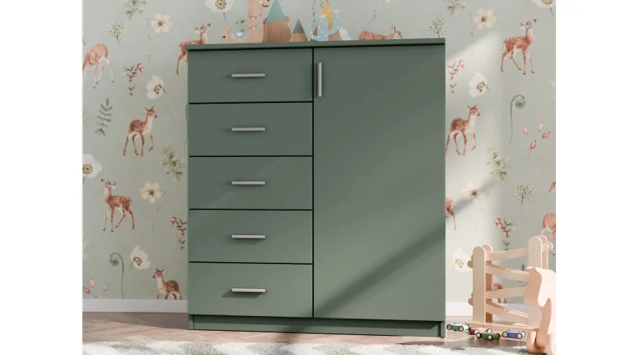 Wąska komoda z szufladami i szafką 100 cm Zielony Butelkowy – Siena