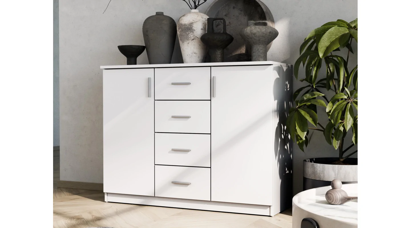 Mała komoda z szufladami i szafkami 120 cm Kolor Sonoma Jasna – Kinga Mała komoda z szufladami i szafkami 120 cm Kolor Sonoma Jasna – Kinga