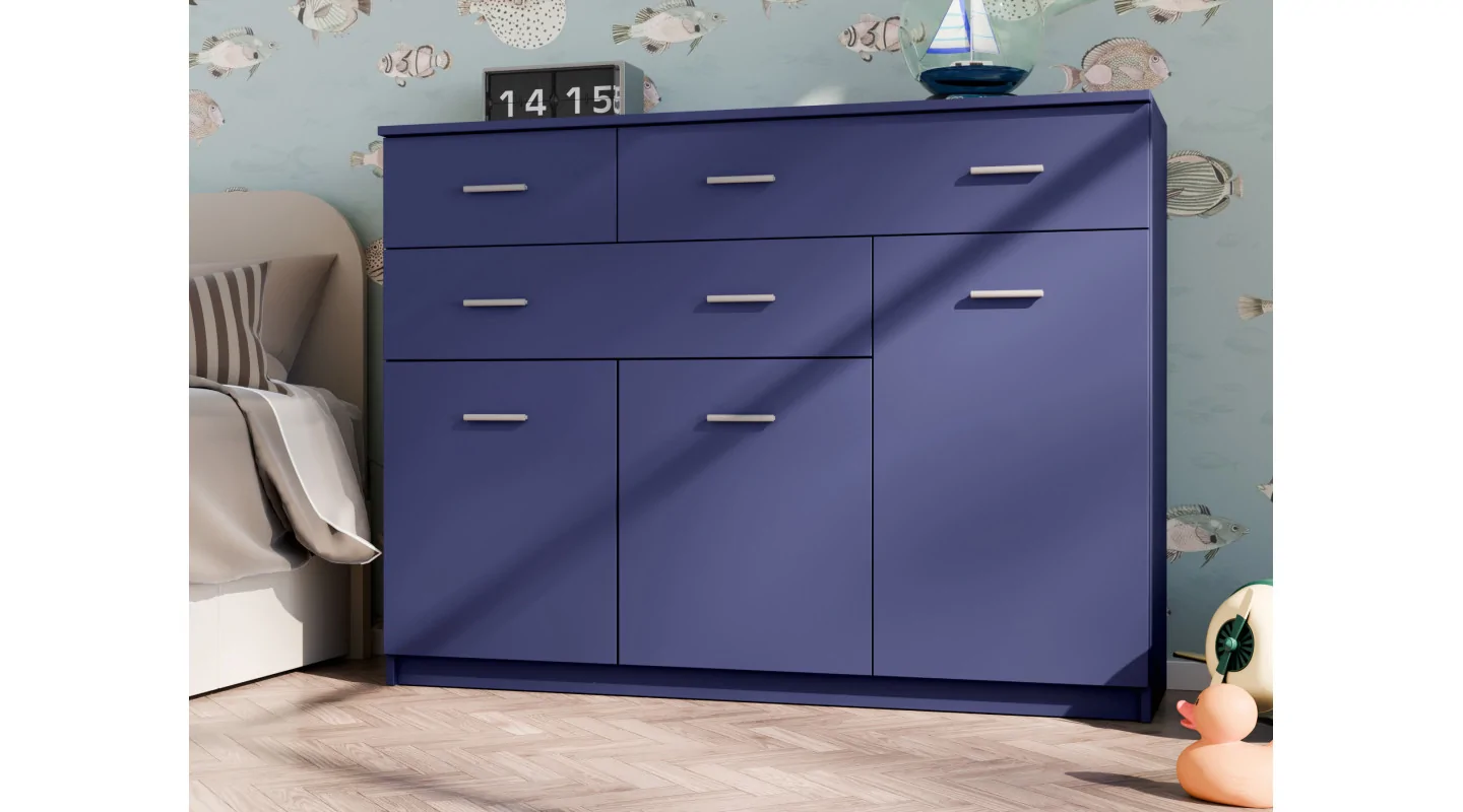 Duża komoda do salonu z szafkami i dużą liczbą szuflad 150 cm Kobalt – Grande
