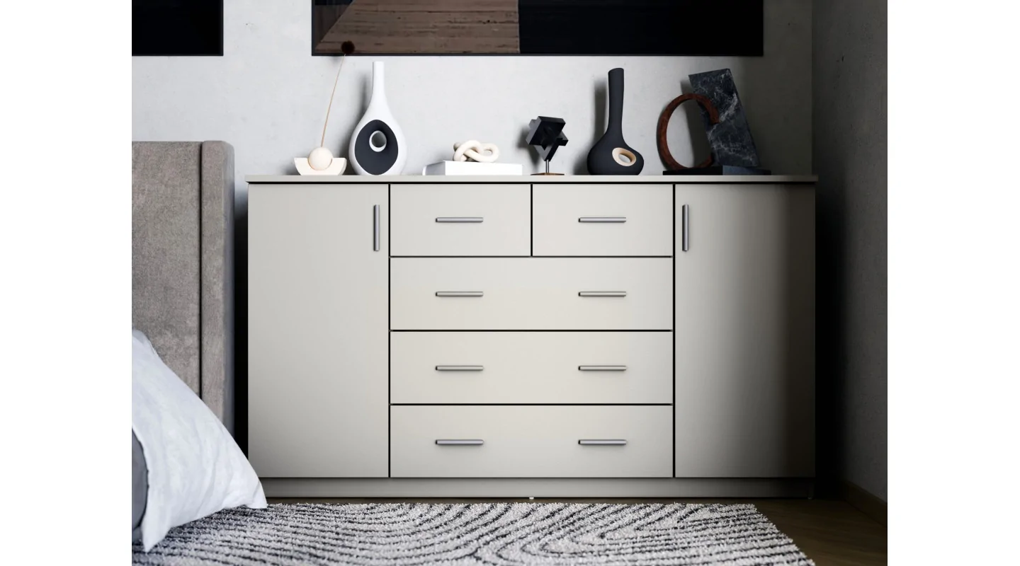 Pojemna komoda z szafkami oraz małymi i dużymi szufladami 160 cm Biel – Linea