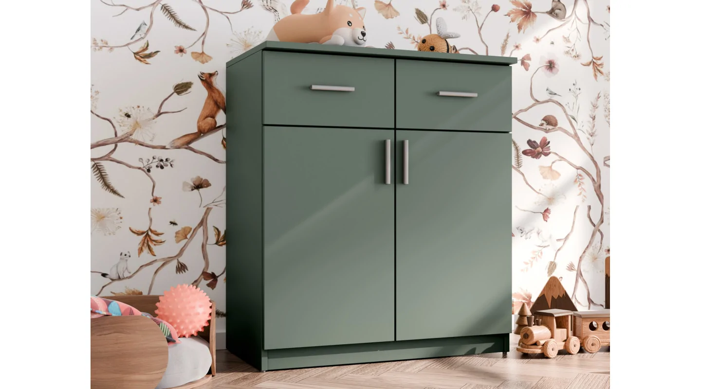 Komoda z drzwiczkami i szufladami 80 cm Zielony Butelkowy – Optima