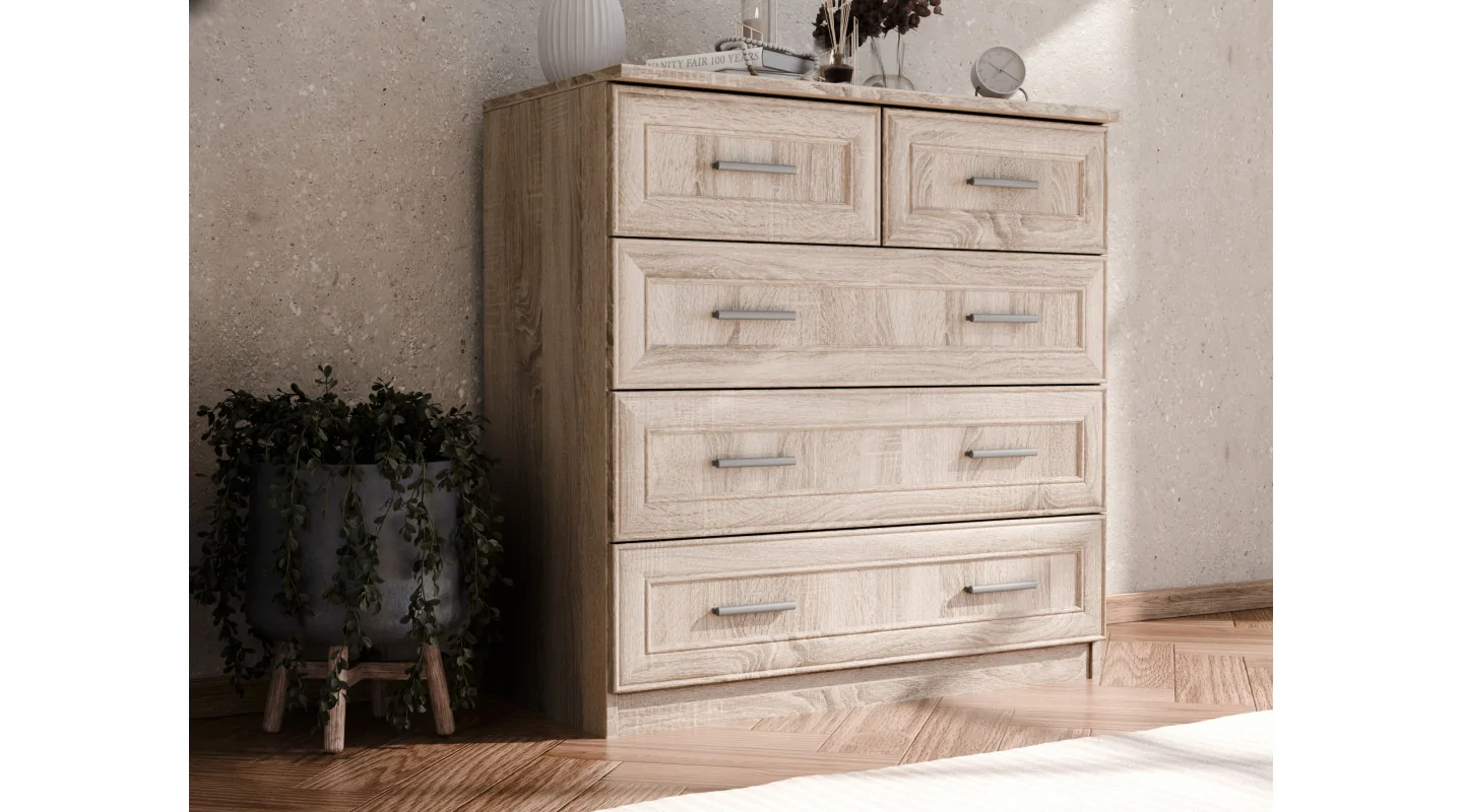 Wysoka komoda z 5 szufladami 90 cm Sonoma Jasna – Marsylia Wysoka komoda z 5 szufladami 90 cm Sonoma Jasna – Marsylia