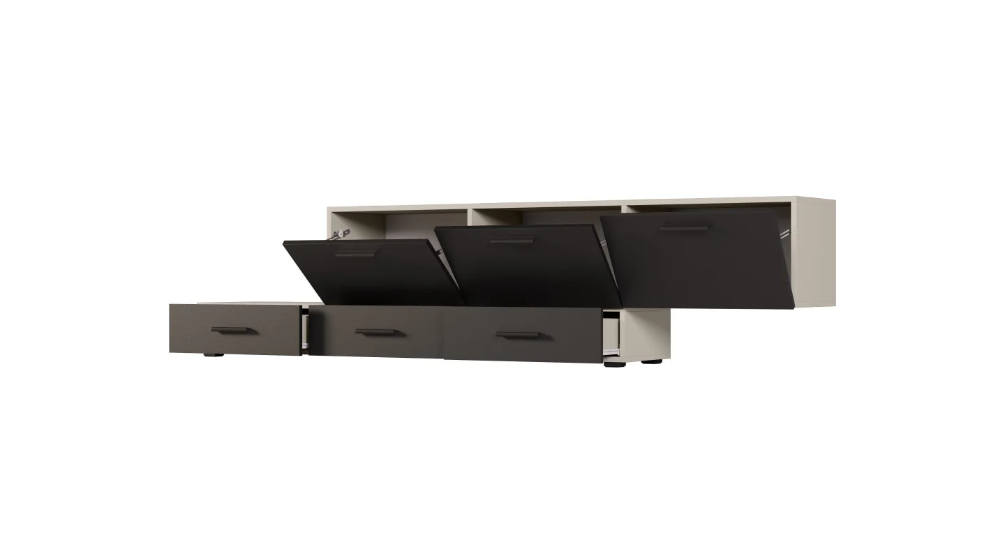 Komoda modułowa wolnostojąca lub wisząca 180–240 cm Kaszmirowy Beż / Czarny Onyx – Multi Smart