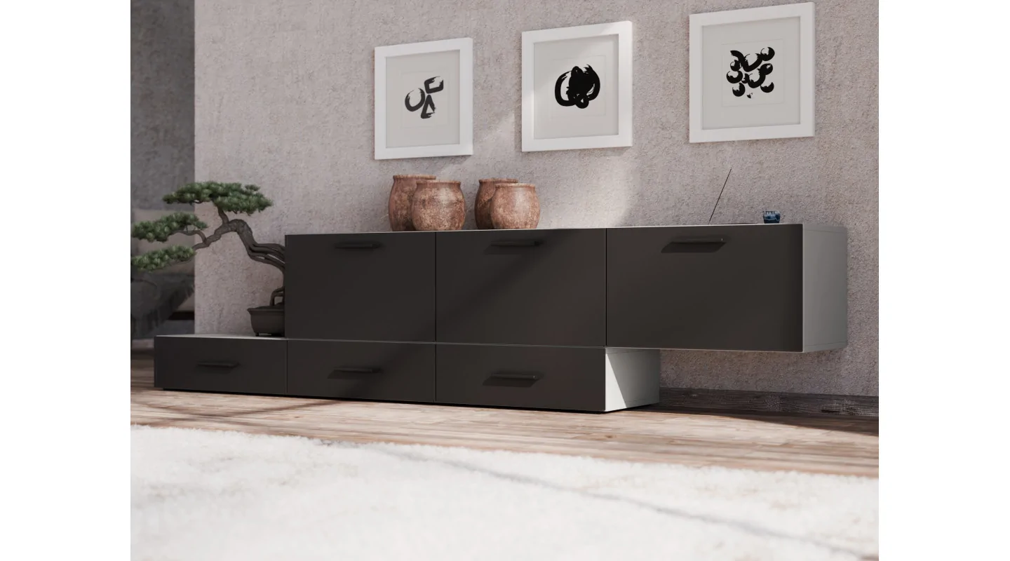 Komoda modułowa wolnostojąca lub wisząca 180–240 cm Kaszmirowy Beż / Czarny Onyx – Multi Smart