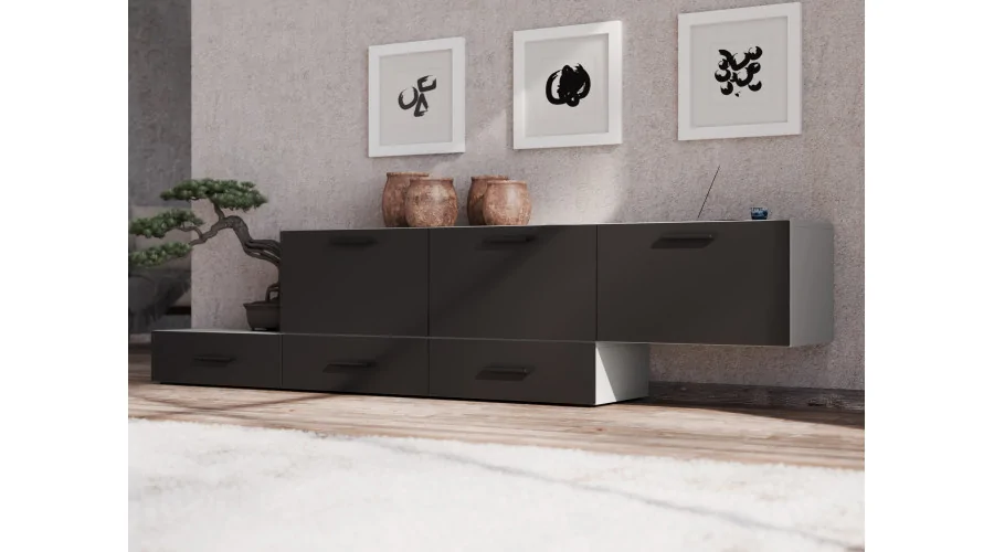 Komoda modułowa wolnostojąca lub wisząca 180–240 cm Kaszmirowy Beż / Czarny Onyx – Multi Smart